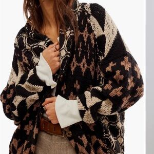 Free People Black and Brown Geometric Cardigan